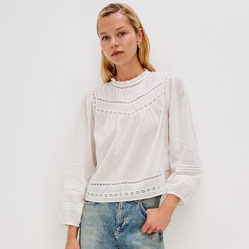 Rails 100% Cotton White Women's Blouse with Delicate Details - Picture 6 of 14